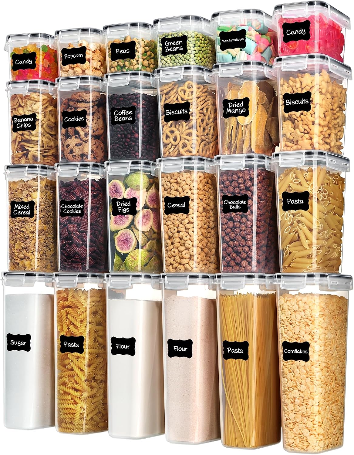 Snacks Food Labels - Vtopmart Hava Geçirmeyen Gıda Saklama Kapları,